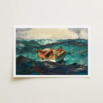 Gulf Stream - Winslow Homer American Realism Art Print / Canvas Framed Painting Boat Turbulent Teal-blue Ocean Waves Sharks Homer’s, Prints