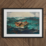 Gulf Stream - Winslow Homer American Realism Art Print / Canvas Black-framed Artwork Dramatic Ocean Scene Turbulent Teal Waves Winslow