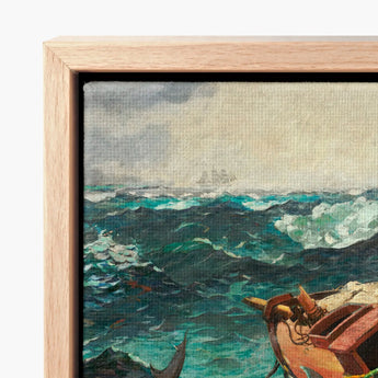 Framed Canvas Painting Turbulent Sea Scene Deep Teal Winslow Homer’s Gulf Stream, American Realism Art
