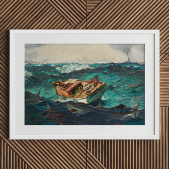 Gulf Stream - Winslow Homer American Realism Art Print / Canvas White-framed Artwork Wooden Boat Two Figures Turbulent Teal Winslow Homer’s