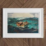 Gulf Stream - Winslow Homer American Realism Art Print, Framed Artwork Boat Stormy Turquoise Seas