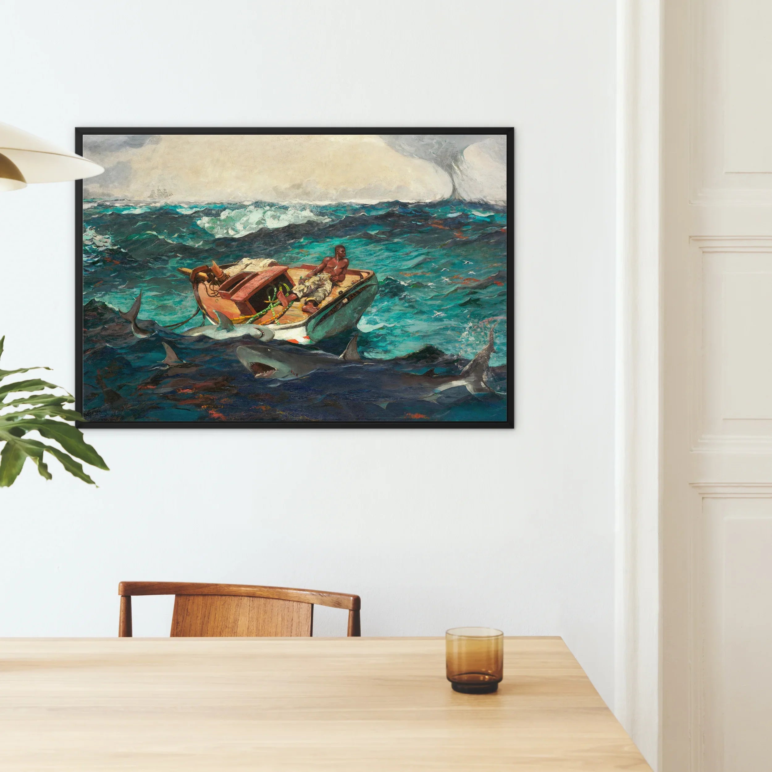 Gulf Stream - Winslow Homer Framed Canvas, Framed Artwork Boat Tossed Stormy Turquoise Waters