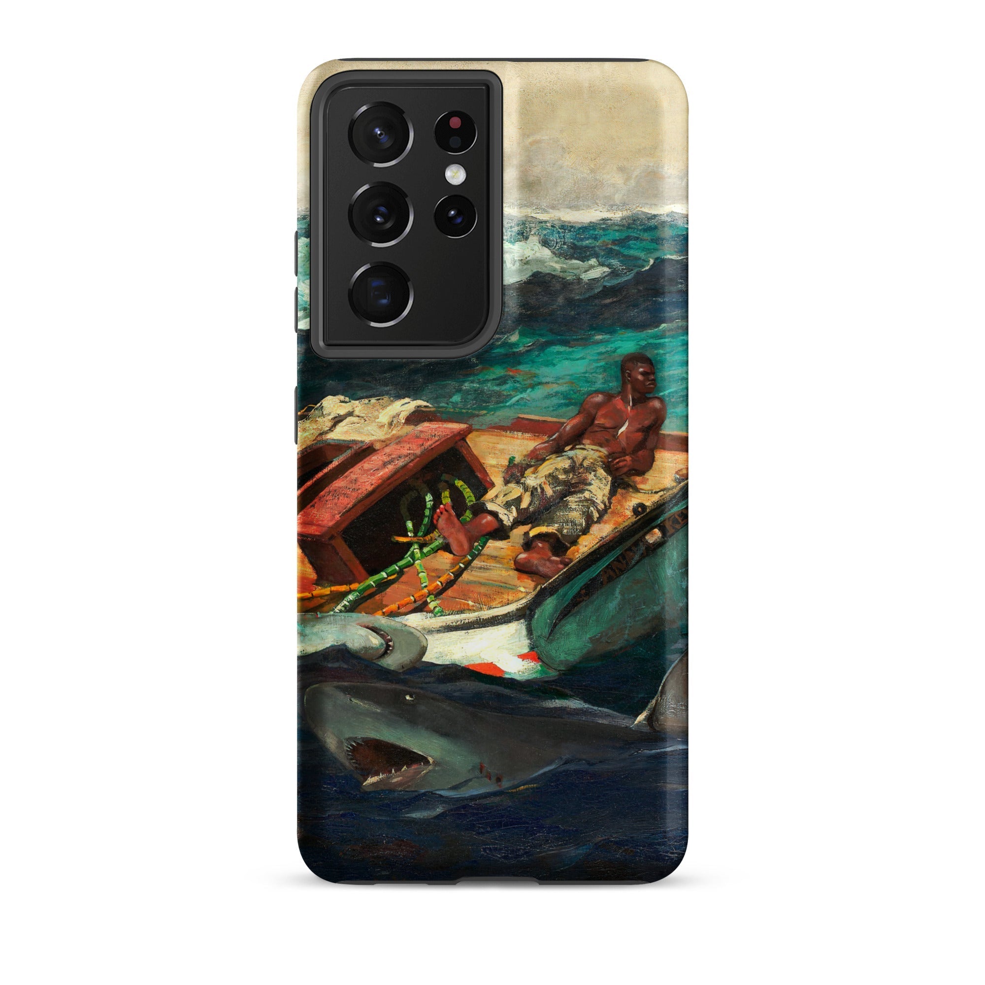 The Gulf Stream Winslow Homer Samsung Case, Galaxy S21 Ultra / Matte, Smartphone Homer Inspired Protective Case Man Rowboat Sharks