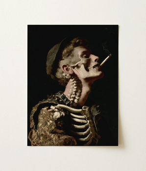 Hauntingly Detailed Canvas Print Skeletal Figure Ornate Dark-toned Gutter Dandy, Art, Punk Gothic Smoking, Skeleton