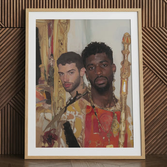 Adriano & Antinoo - Stampa d'Arte di Coppia Gay Interrazziale, 24x32’’ / 61x81cm / Cornice Naturale / 2’’ Passepartout, Poster Stampe Opere Visive,