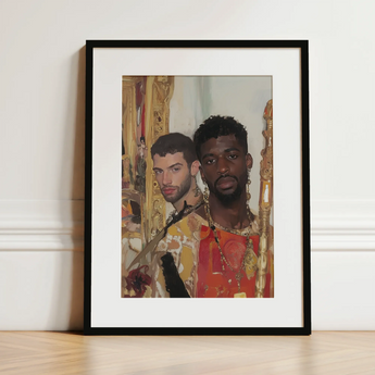 Hadrian & Antinous - Gay Interracial Couple Art Print / Canvas, 12x16’’ / 31x41cm / Black Frame / Matboard, Posters Prints Visual Artwork,