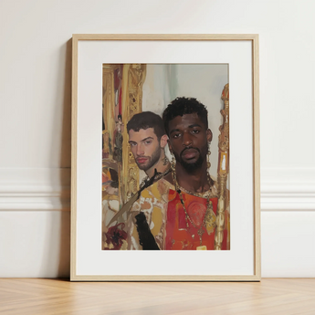 Hadrian & Antinous - Gay Interracial Couple Art Print / Canvas, 12x16’’ / 31x41cm / Natural Frame / Matboard, Posters Prints Visual