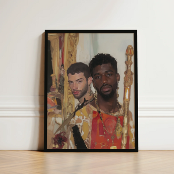 Black-framed Portrait Painting Two Men Ornate Gold-accented Attire Gay Interracial Couple, Art, Antinous Stand