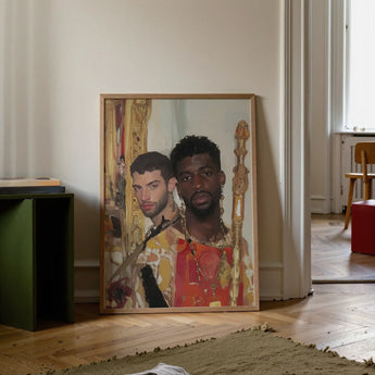Hadrian & Antinous - Gay Interracial Couple Art Print / Canvas Framed Portrait Painting Two Men Ornate Colorful Attire Gay Interracial