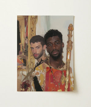 Vibrant Oil Painting Two Men Ornate Gold-accented Attire Gay Interracial Couple, Art, Antinous Stand