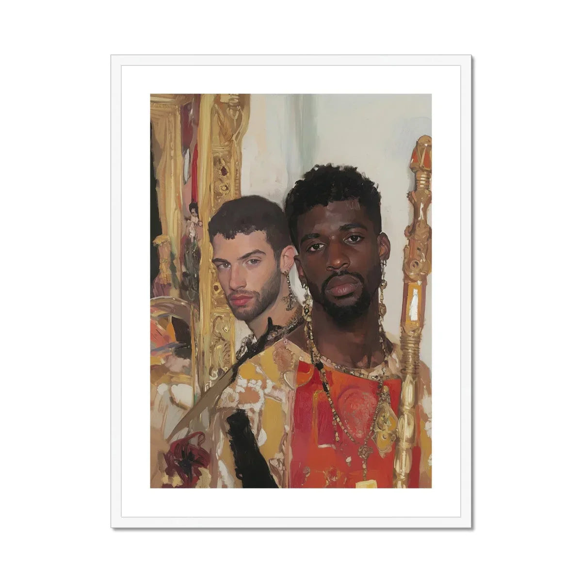 Hadrian & Antinous - Gay Interracial Couple Art Print, Framed Photograph Two People Ornate Backdrop