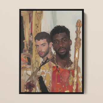 Hadrian & Antinous - Gay Interracial Couple Framed Canvas, 12x16’’ / 31x41cm / Black Floating Frame, Framed Portrait Two Men