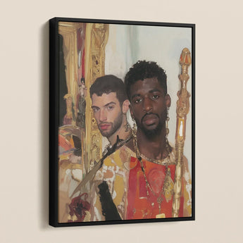 Hadrian & Antinous - Gay Interracial Couple Framed Canvas, Framed Oil Painting Two Men Ornate Attire