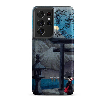 Hakone Lake in Moonlight - Hiroaki Takahashi Samsung Case, Galaxy S21 Ultra / Matte, Smartphone Case Japanese Ukiyo-e Style Landscape Torii
