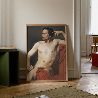 Half Painted Figure - William-adolphe Bouguereau Art Print / Canvas Framed Classical-style Portrait Nude Male Figure Dark Hair Bouguereau’s