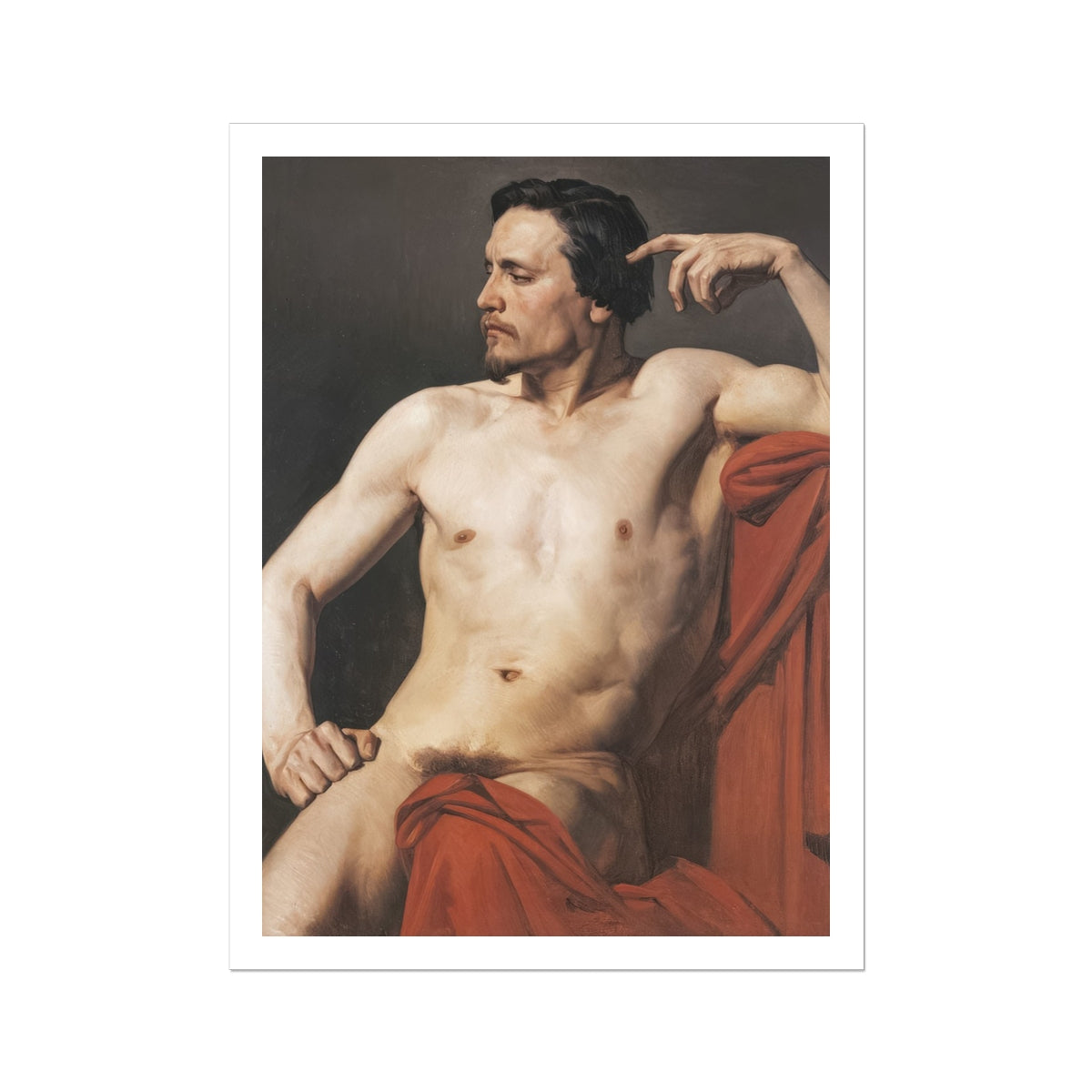 Half Painted Figure William Adolphe Bouguereau Art Print, Classical Oil Painting Partially Draped Male Figure Dark