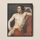 Half Painted Figure William Adolphe Bouguereau Framed Canvas, Framed Oil Painting Shirtless Man Red Drape