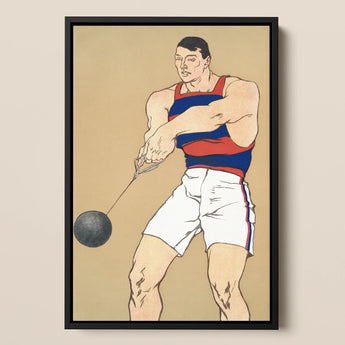 Hammer Throw - Edward Penfield Art Print / Canvas, 12x18’’ / 31x46cm / Black Frame, Posters Prints & Visual Artwork, Toby Leon