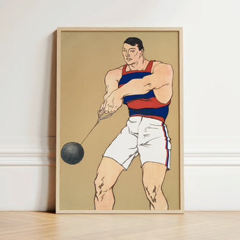 Framed Illustration Muscular Athlete Blue Red Striped Tank Penfield Painted Strength, Edward Art, Picture’s Spine