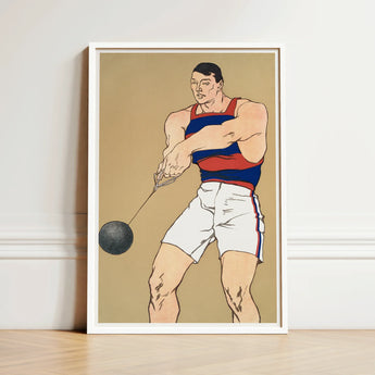 Framed Illustration Muscular Man Red Blue Striped Athletic Penfield Painted Strength, Edward Art, Picture’s Spine