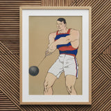 Hammer Throw - Edward Penfield Art Print / Canvas Prints Framed Artwork Muscular Man Red Blue Athletic Attire Penfield Painted Strength,