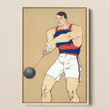 Hammer Throw - Edward Penfield Art Print / Canvas Prints Framed Illustration Muscular Athlete Red Blue Striped Tank Penfield Painted