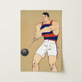 Hammer Throw - Edward Penfield Art Print / Canvas Prints Stylized Illustration Muscular Athlete Blue Red Tank White Penfield Painted