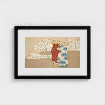 Hanami Season - Kamisaka Sekka Art Print / Canvas Black-framed Traditional Japanese-style Illustration Two Figures Sekka’s, Meiji Era Rinpa