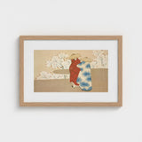 Hanami Season - Kamisaka Sekka Art Print / Canvas Framed Japanese-style Artwork Two Figures Traditional Attire Red Sekka’s, Meiji Era Rinpa
