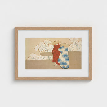 Hanami Season - Kamisaka Sekka Art Print / Canvas Framed Japanese-style Artwork Two Figures Traditional Attire Red Sekka’s, Meiji Era Rinpa