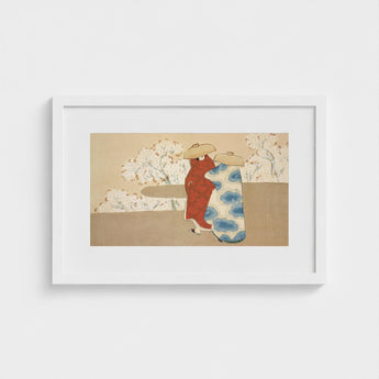 Hanami Season - Kamisaka Sekka Art Print / Canvas Framed Japanese-style Artwork Two Figures Traditional Attire Red Sekka’s, Meiji Era Rinpa