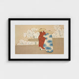 Hanami Season - Kamisaka Sekka Art Print / Canvas Black-framed Traditional Japanese Scene Two Figures Sekka’s, Meiji Era Rinpa Revival,