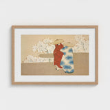 Hanami Season - Kamisaka Sekka Art Print / Canvas Framed Japanese-style Artwork Two Figures Traditional Attire Red Sekka’s, Meiji Era Rinpa