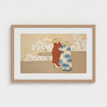 Hanami Season - Kamisaka Sekka Art Print / Canvas Framed Japanese-style Artwork Two Figures Traditional Attire Red Sekka’s, Meiji Era Rinpa