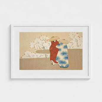 Hanami Season - Kamisaka Sekka Art Print / Canvas Framed Japanese-style Artwork Two Figures Traditional Attire Red Sekka’s, Meiji Era Rinpa