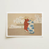Hanami Season - Kamisaka Sekka Art Print / Canvas Framed Stylized Illustration Two Figures Traditional Attire Sekka’s, Meiji Era Rinpa