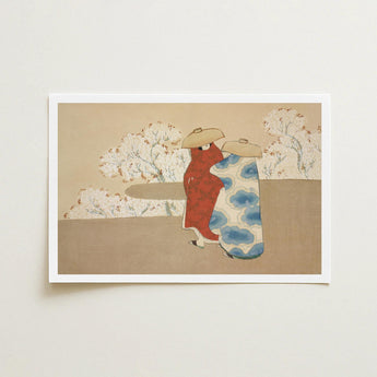 Hanami Season - Kamisaka Sekka Art Print / Canvas Framed Stylized Illustration Two Figures Traditional Attire Sekka’s, Meiji Era Rinpa