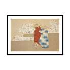 Hanami Season Kamisaka Sekka Art Print, Figure Red Kimono Blue Cloud Patterned Fabric Cherry Blossoms