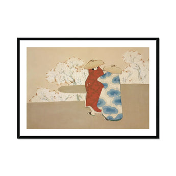 Hanami Season - Kamisaka Sekka Art Print, Figure Red Kimono Blue Cloud-patterned Fabric Cherry Blossoms