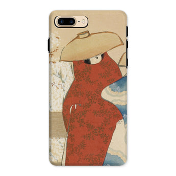 Hanami Season - Kamisaka Sekka Meiji Iphone Case, 8 Plus / Matte, Phone Case Artistic Illustration Figure Red Dress Wide-brimmed