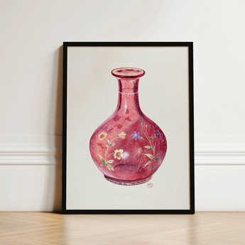 Hand Painted Carafe - Ralph Atkinson Art Print / Canvas Delicate Watercolor Illustration Translucent Pink Glass Vase Adorned Hand-painted,