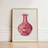 Hand Painted Carafe - Ralph Atkinson Art Print / Canvas Delicate Pink Glass Vase Intricate Floral Patterns Slender Hand-painted, Atkinson’s