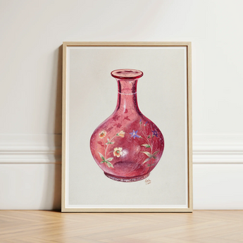 Hand Painted Carafe - Ralph Atkinson Art Print / Canvas Delicate Pink Glass Vase Intricate Floral Patterns Slender Hand-painted, Atkinson’s