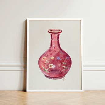 Hand Painted Carafe - Ralph Atkinson Art Print / Canvas Delicate Watercolor Illustration Translucent Pink Glass Vase Adorned Hand-painted,
