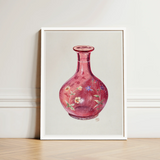 Hand Painted Carafe - Ralph Atkinson Art Print / Canvas Framed Watercolor Illustration Translucent Ruby-red Vase Adorned Delicate