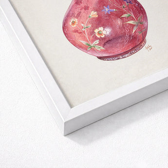 Hand Painted Carafe - Ralph Atkinson Art Print / Canvas Delicate Red Ceramic Vase Crackled Glaze Hand-painted Floral, Atkinson’s Mastery,