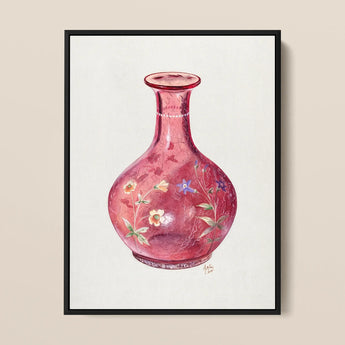 Hand Painted Carafe - Ralph Atkinson Art Print / Canvas Delicate Watercolor Painting Translucent Crimson Vase Adorned Intricate
