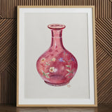 Hand Painted Carafe - Ralph Atkinson Art Print / Canvas Delicate Watercolor Painting Translucent Pink Glass Vase Adorned Hand-painted