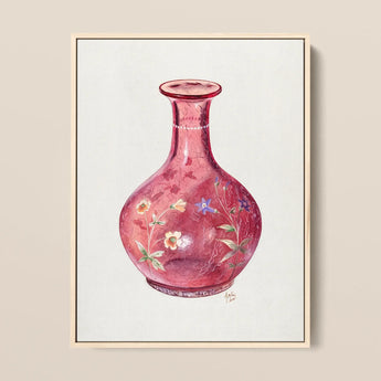 Hand Painted Carafe - Ralph Atkinson Art Print / Canvas Translucent Crimson Glass Vase Adorned Delicate Floral Patterns Hand-painted Carafe