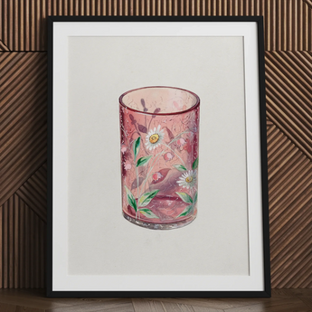 Hand-painted glass art print by Ralph Atkinson, framed with matboard.
